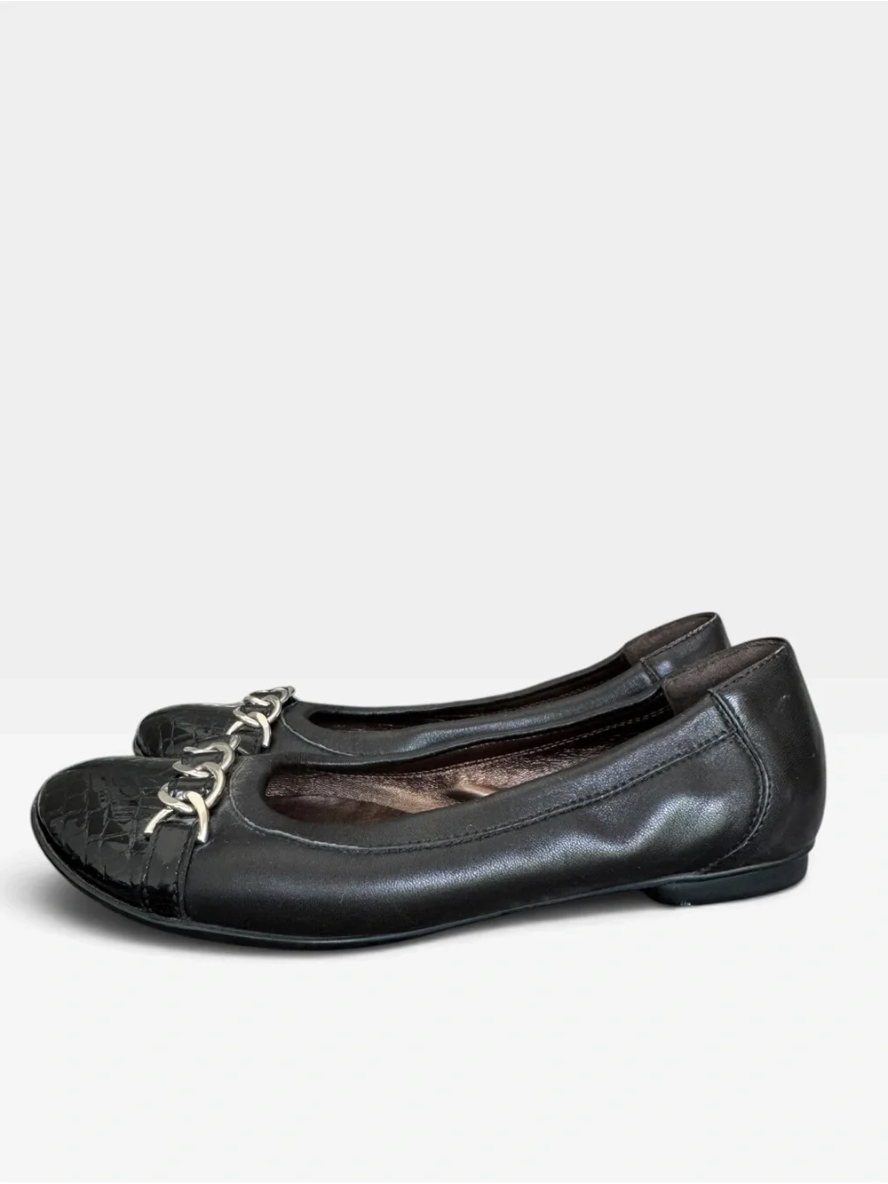 AGL Attilio Giusti Leombruni Black Leather Ballet Flats Size 36 Italy Chain Croc